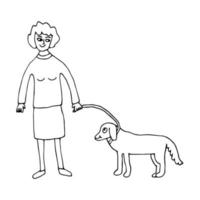 tecknad glad kvinna med sin hund isolerad på vit bakgrund. bästa vänner. vektor