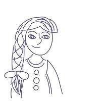 tunn linje doodle flicka med pigtail isolerad på vit bakgrund. vektor