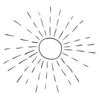 tecknad doodle linjär sol med strålar isolerad på vit bakgrund. vektor