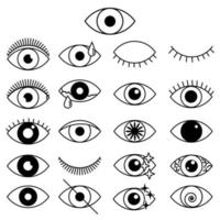 Reihe von Umriss-Augensymbolen. offene und geschlossene Augen mit dünnen Linien, schlafende Augenformen mit Wimpern, Überwachungs- und Suchzeichen. vektor