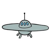 tecknad doodle linjär ufo isolerad på vit bakgrund. vektor