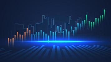 Business-Candle-Stick-Diagramm des Börseninvestitionshandels auf blauem Hintergrund. bullischer Punkt, Aufwärtstrend des Diagramms. Wirtschaft-Vektor-Design vektor