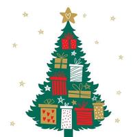 weihnachtsbaum mit geschenken von hand gezeichnet vektor