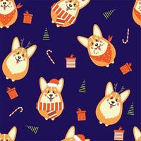 süßer corgi-hund mit geschenken und weihnachtsbäumen vektor