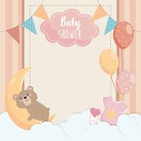 Babypartykarte mit Teddybären und Mond vektor