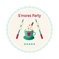 Smores Day Shop-Logo-Etikett für Ihr Design. festliche inschrift mit smores und tasse kakao. Vektor-Illustration vektor