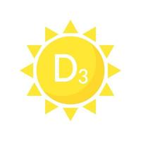 vitamin d3 ikon. gul sol. enkel tecken eller logotyp design vektor