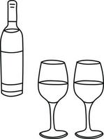 Zeichnung einer Flasche mit Wein und Gläsern im Doodle-Stil vektor