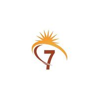 nummer 7 med sun ray ikon logotyp designmall illustration vektor