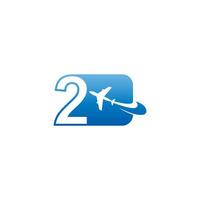 Nummer 2 mit Flugzeug-Logo-Icon-Design-Vektor vektor