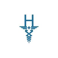 Buchstabe h mit Caduceus-Symbol-Logo-Design-Vektor vektor