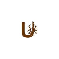 Buchstabe u mit Spinnensymbol-Logo-Designvorlage vektor