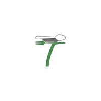 Nummer 7 mit Gabel und Löffel Logo Icon Design Vektor