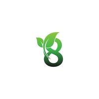 nummer 8 med gröna blad ikon logotyp designmall illustration vektor