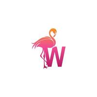 flamingo fågel ikon med bokstaven w logotyp design vektor