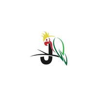 Buchstabe j mit Papageienvogel-Symbol-Logo-Design-Vektor vektor