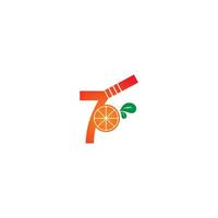 nummer 7 med juice orange ikon logotyp designmall vektor