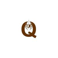 Buchstabe q mit Spinnensymbol-Logo-Designvorlage