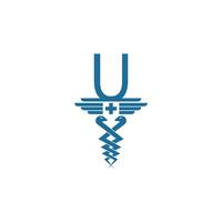 Buchstabe u mit Caduceus-Symbol-Logo-Design-Vektor vektor