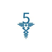 nummer 5 med caduceus ikon logotyp design vektor