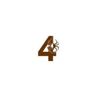 Nummer 4 mit Spinnensymbol-Logo-Designvorlage
