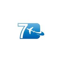 Nummer 7 mit Flugzeug-Logo-Icon-Design-Vektor vektor
