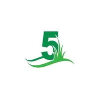 Nummer 5 hinter einem grünen Gras-Symbol-Logo-Design-Vektor vektor