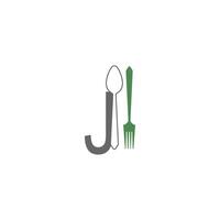 bokstaven j med gaffel och sked logotyp ikon design vektor