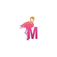 Flamingo-Vogel-Symbol mit Logo-Design-Vektor des Buchstaben m vektor