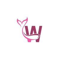 bokstaven w med sjöjungfru svans ikon logotyp formgivningsmall vektor