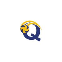 bokstaven q med smashing volleyboll ikon logotyp formgivningsmall vektor