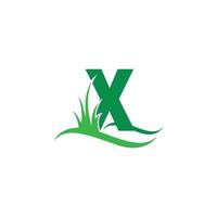 Buchstabe x hinter einem grünen Gras-Symbol-Logo-Design-Vektor