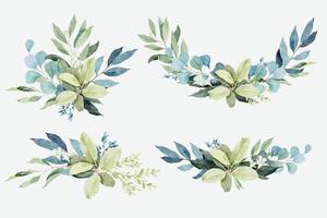 satz grüne blattblumensträuße im aquarellstil vektor