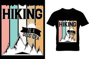 vandring är en bra idé med t-shirtdesign. vandring, t-shirt, berg, retro, vektor, siluett. vektor