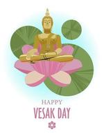 Vesak-Tag-Banner mit goldenen Buddha- und Lotusblättern. Vektor-Illustration. vektor