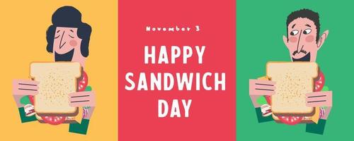 Fröhlicher Sandwich-Tag. vektorillustration, grußplakat, grußkarte. vektor