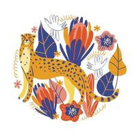 rund form blomsterarrangemang och söt gepard. vektor illustration på en vit bakgrund.