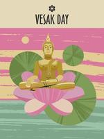 Vesak-Tag-Banner mit goldenen Buddha- und Lotusblättern. Vektor-Illustration. vektor