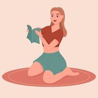 kvinna läser bok. distansstudier. läs mer bokkoncept. platt vektor illustrering