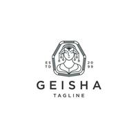Flacher Vektor der Geisha-Linienlogoikonen-Designschablone