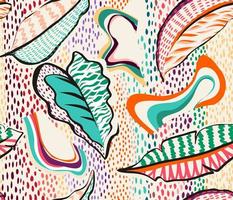 Muster eines tropischen Kunstwerks, mit mehrfarbigen handgezeichneten Elementen und lustigem Patchwork-Hintergrund, perfekt für Textilien und Dekoration vektor