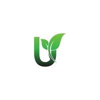 bokstaven u med gröna blad ikon logotyp designmall illustration vektor