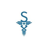 Buchstabe s mit Caduceus-Symbol-Logo-Design-Vektor vektor