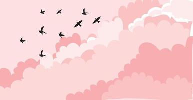 rosa himmel mit vögeln vektor