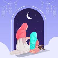 ramadan-illustration mit mutter und tochter vektor