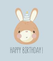 födelsedagsfest, gratulationskort, festinbjudan. barn illustration med söt kanin. vektor illustration i tecknad stil.