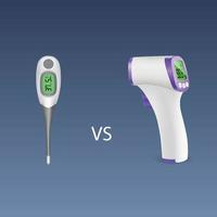 altes vs. neues Fieberthermometer isoliert auf grauem Hintergrund vektor