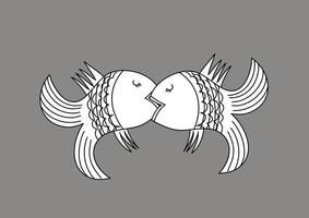 Kuss von zwei Fischen schwarze Silhouette auf weißem Hintergrund. vektor