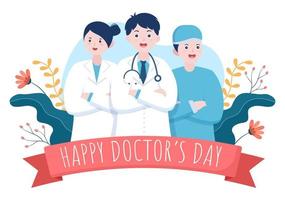 världsläkardagen vektorillustration för gratulationskort, affisch eller bakgrund med läkare, stetoskop och medicinsk utrustning bild vektor
