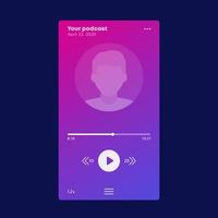 podcast-app, spelares mobila användargränssnitt, vektordesign vektor